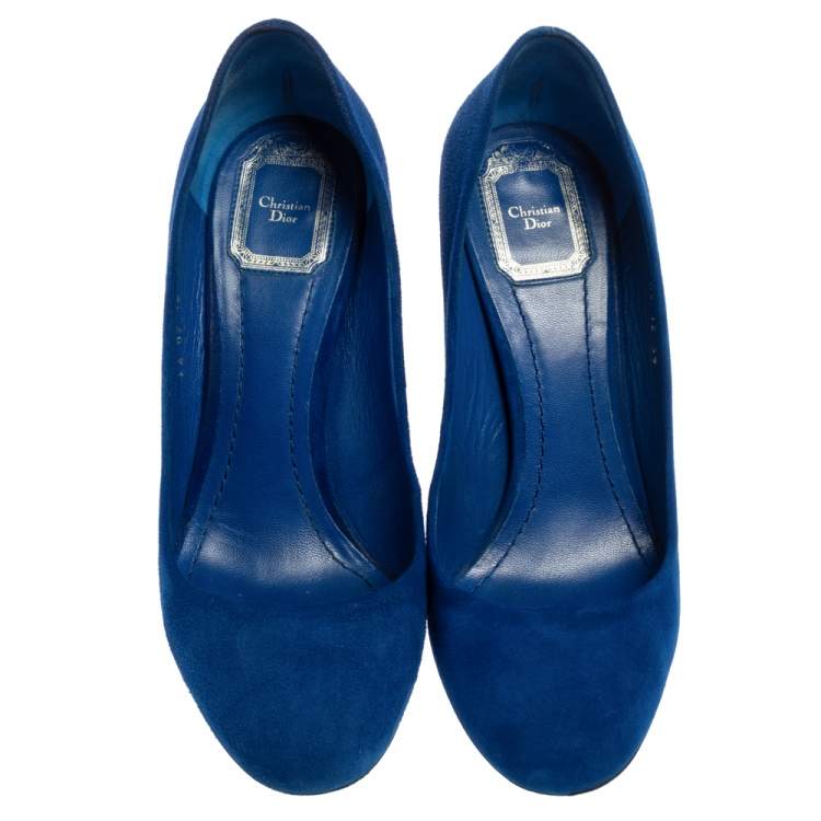 Pre Owned Dior Blue Suede Leather Block Heel Round Toe Pumps Size 39
