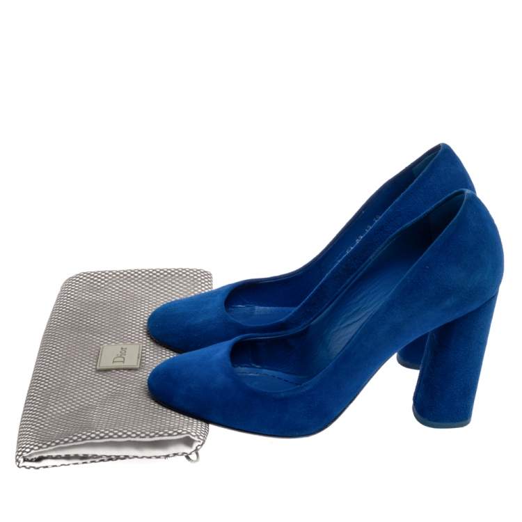 Pre Owned Dior Blue Suede Leather Block Heel Round Toe Pumps Size 39