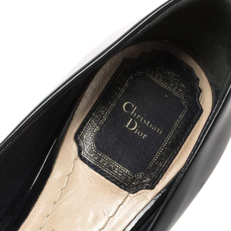 Pre Owned Dior Dark Blue Patent Leather Cannage Heel Peep Toe Platform Pumps Size 36
