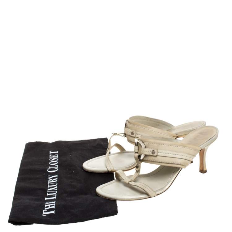 Pre Owned Dior Cream Leather Slide Sandals Size 37
