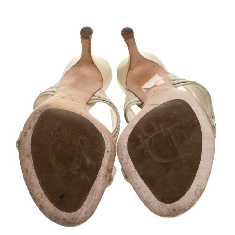 Pre Owned Dior Cream Leather Slide Sandals Size 37