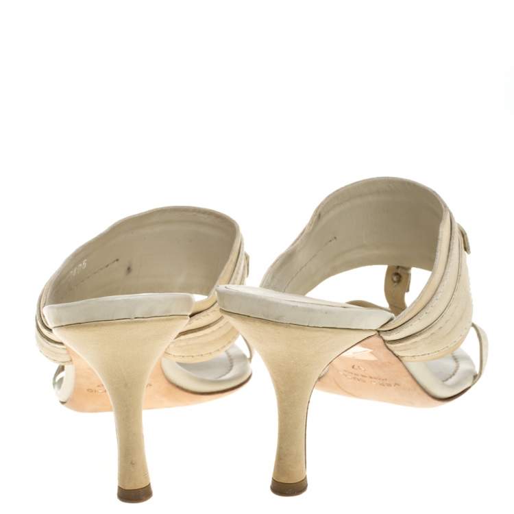 Pre Owned Dior Cream Leather Slide Sandals Size 37