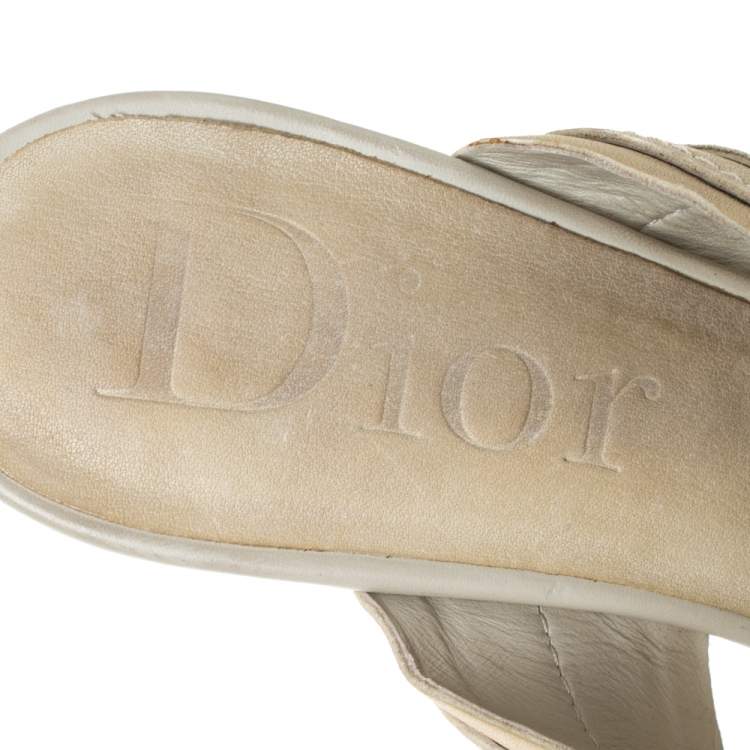 Pre Owned Dior Cream Leather Slide Sandals Size 37