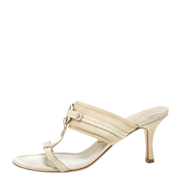 Pre Owned Dior Cream Leather Slide Sandals Size 37