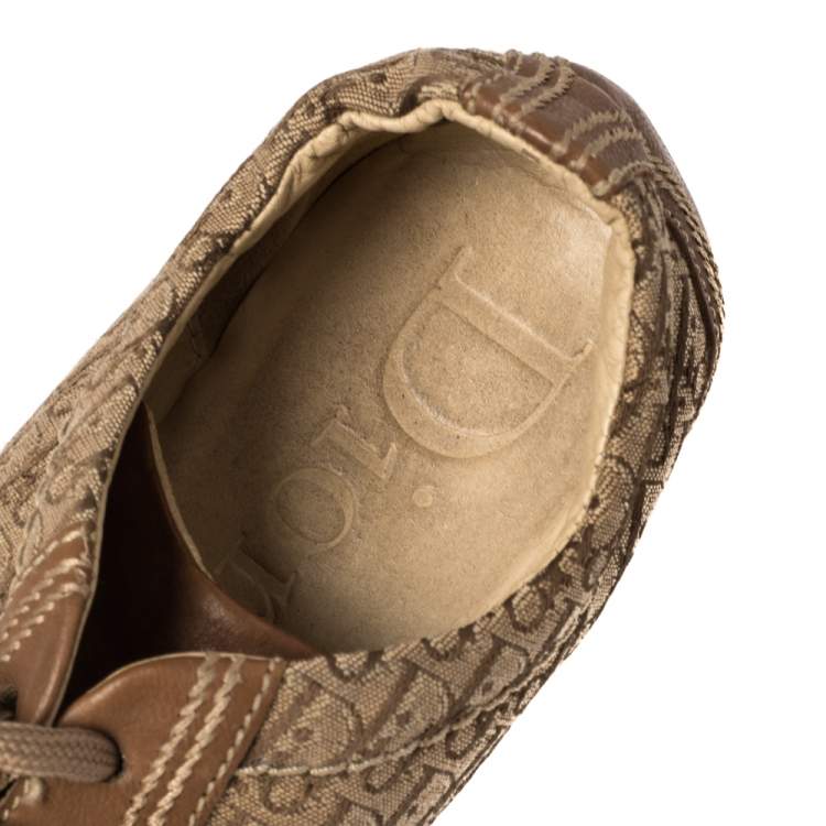 Pre Owned Dior Brown Leather and Diorissimo Canvas Low Top Sneakers Size 37