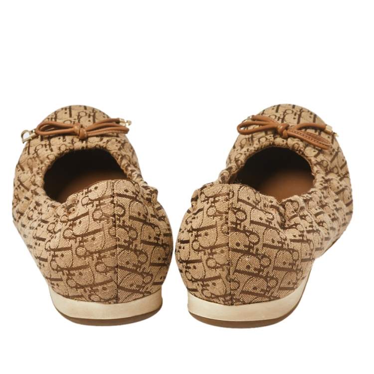 Pre Owned Dior Brown Diorissimo Canvas Bow Detail Scrunch Ballet Flats Size 38.5 