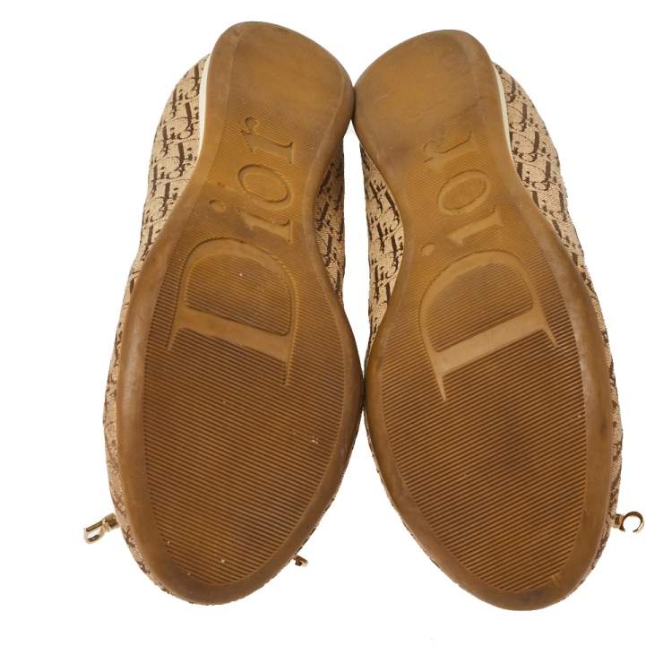 Pre Owned Dior Brown Diorissimo Canvas Bow Detail Scrunch Ballet Flats Size 38.5 