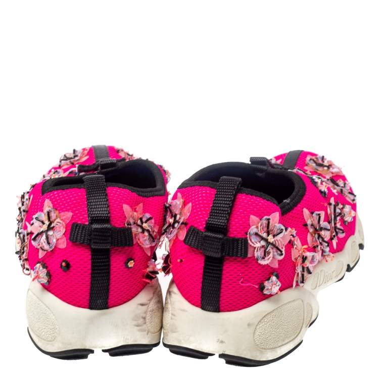 Pre Owned Dior Pink/Black Mesh Fusion Crystal Embellished Slip On Sneakers Size 38.5