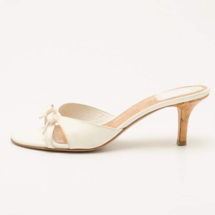 Pre Owned Dior White Ribbon Detail Slides Size 37