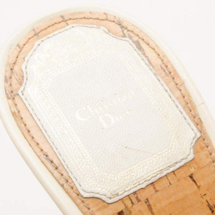 Pre Owned Dior White Ribbon Detail Slides Size 37