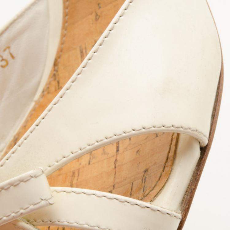 Pre Owned Dior White Ribbon Detail Slides Size 37