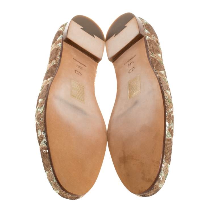 Pre Owned Dior Beige/Gold Sequin Smoking Slippers Size 39.5