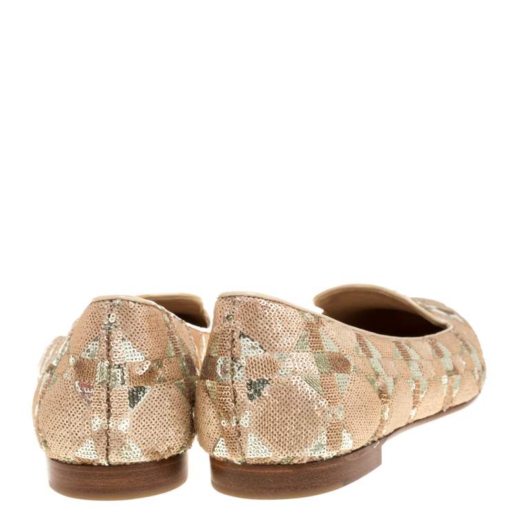 Pre Owned Dior Beige/Gold Sequin Smoking Slippers Size 39.5