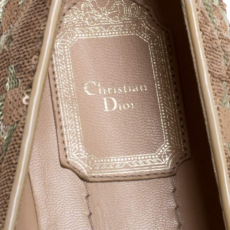Pre Owned Dior Beige/Gold Sequin Smoking Slippers Size 39.5
