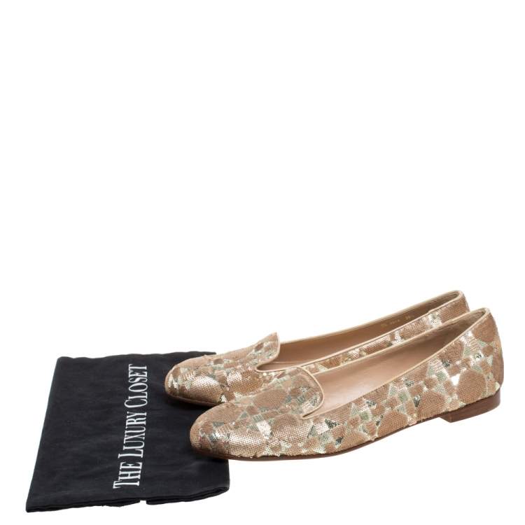 Pre Owned Dior Beige/Gold Sequin Smoking Slippers Size 39.5