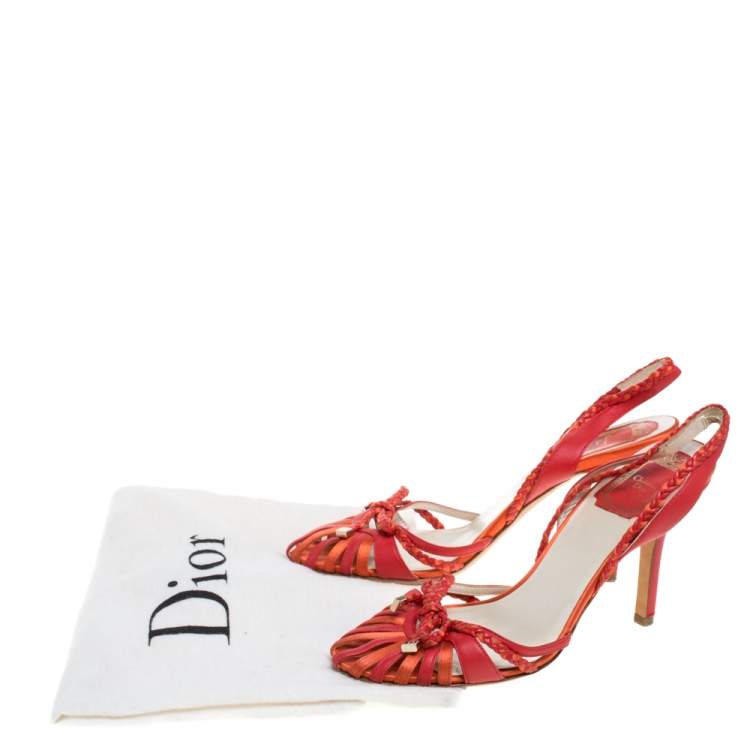 Pre Owned Dior Two Tone Red Leather Braid Bow Slingback Sandals Size 37