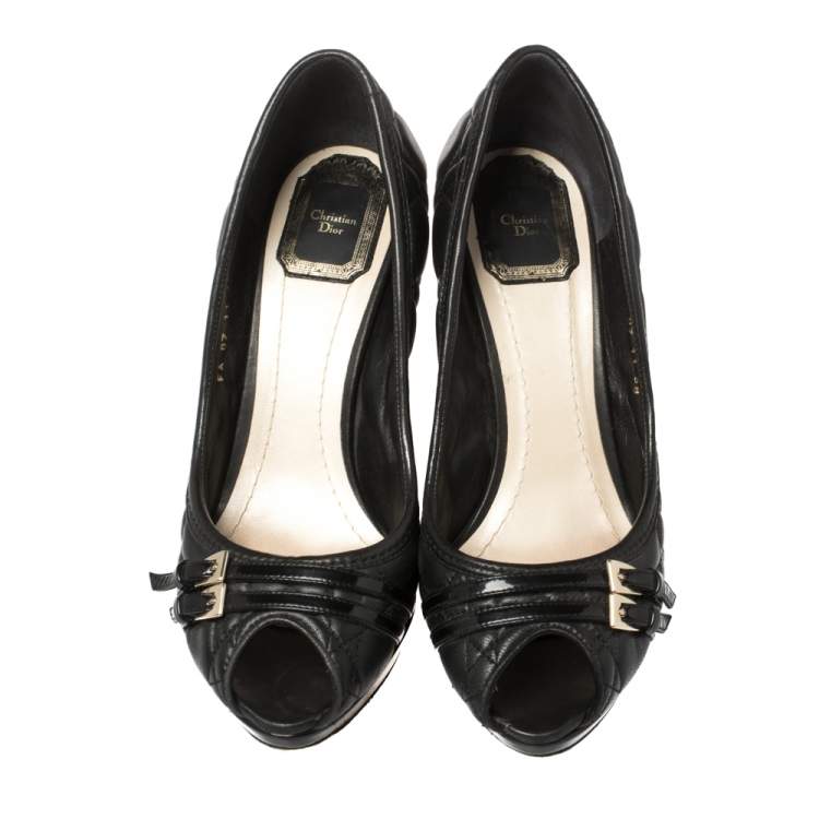 Pre Owned Dior Black Cannage Leather Peep Toe Platform Pumps Size 38