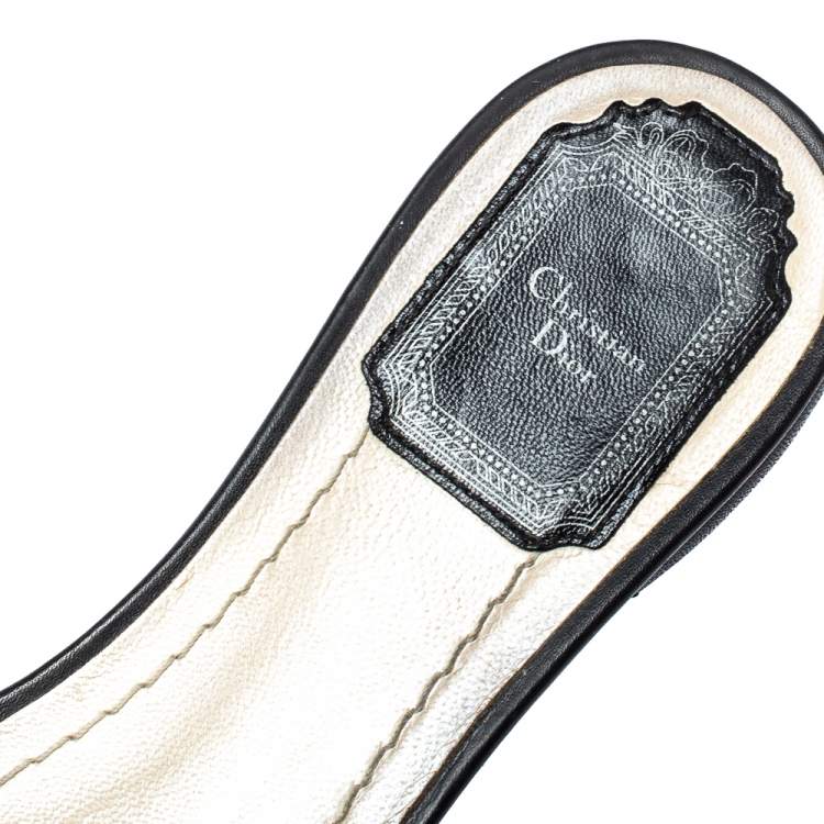 Pre Owned Dior Black Laser Cut Leather Tattoo Peep Toe Slides Size 38