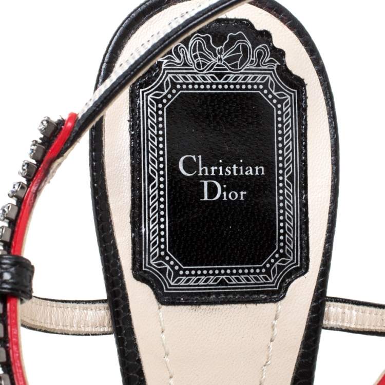 Pre Owned Dior Metallic Multicolor Lizard Embossed Leather Strass Slingback Pointed Toe Pumps Size 38