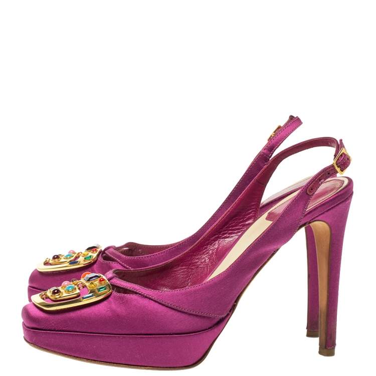 Pre Owned Dior Purple Satin Crystal Embellished Slingback Sandals Size 36