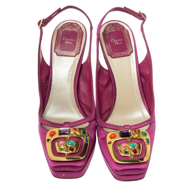 Pre Owned Dior Purple Satin Crystal Embellished Slingback Sandals Size 36