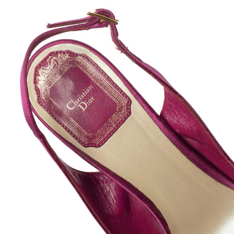 Pre Owned Dior Purple Satin Crystal Embellished Slingback Sandals Size 36