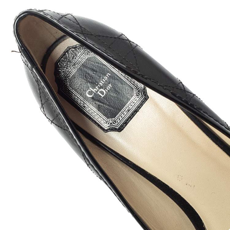 Pre Owned Dior Black Cannage Leather Bow Peep Toe Pumps Size 40