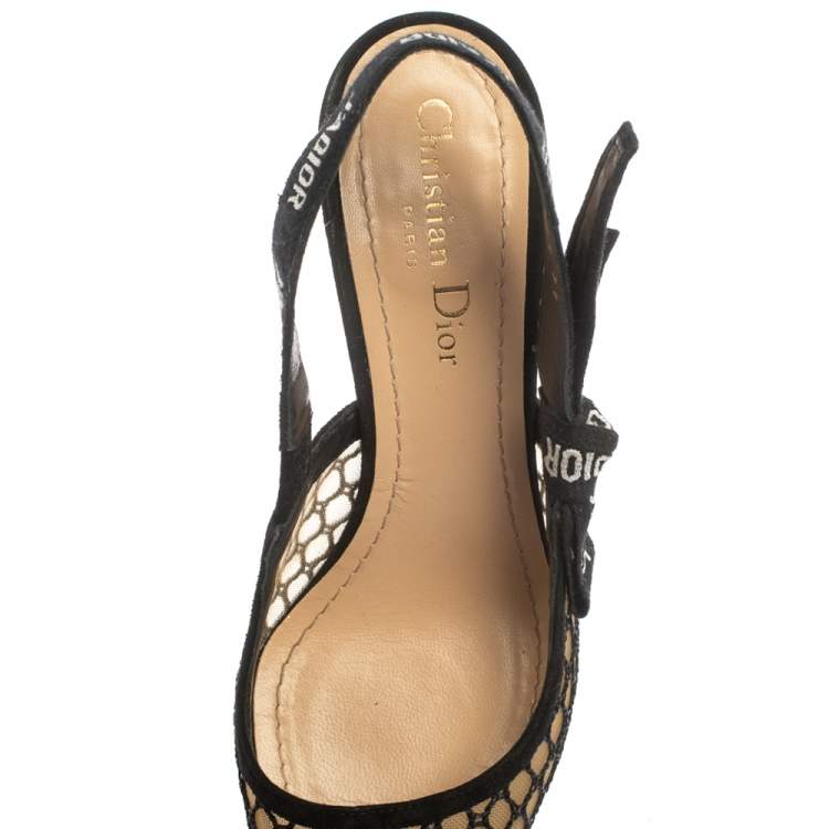Pre Owned Dior Black Mesh J'Adior Slingback Sandals Size 37