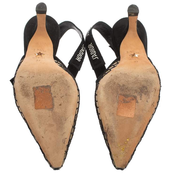 Pre Owned Dior Black Mesh J'Adior Slingback Sandals Size 37