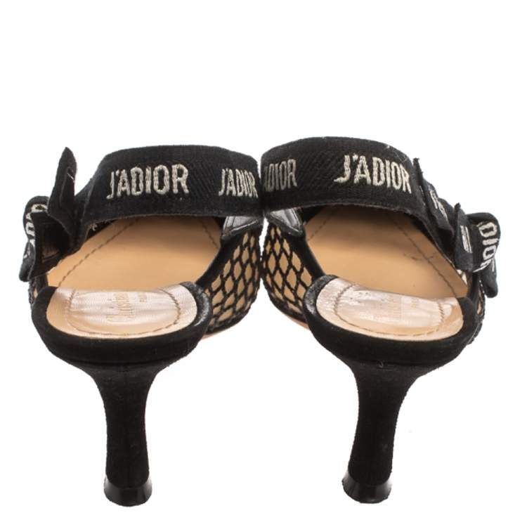 Pre Owned Dior Black Mesh J'Adior Slingback Sandals Size 37