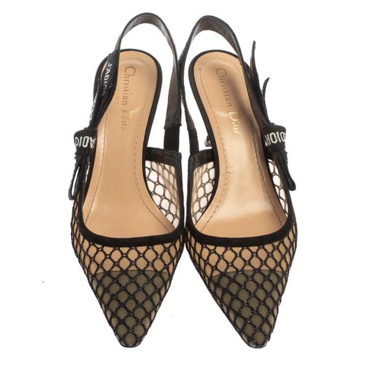 Pre Owned Dior Black Mesh J'Adior Slingback Sandals Size 37