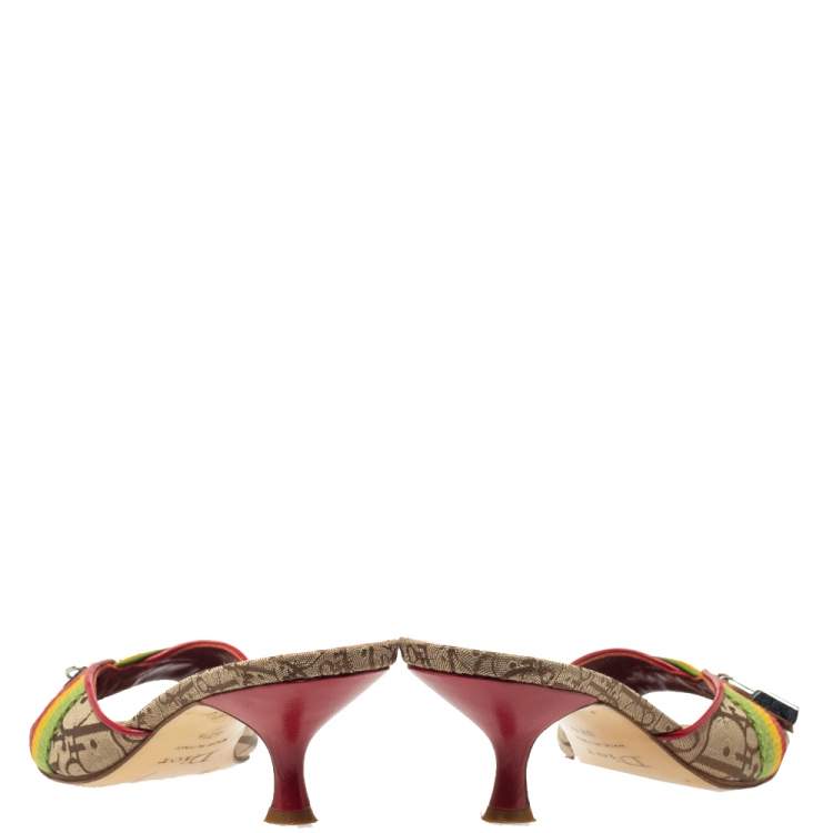 Pre Owned Dior Multicolor Oblique Canvas Padlock Slide Sandals Size 37.5