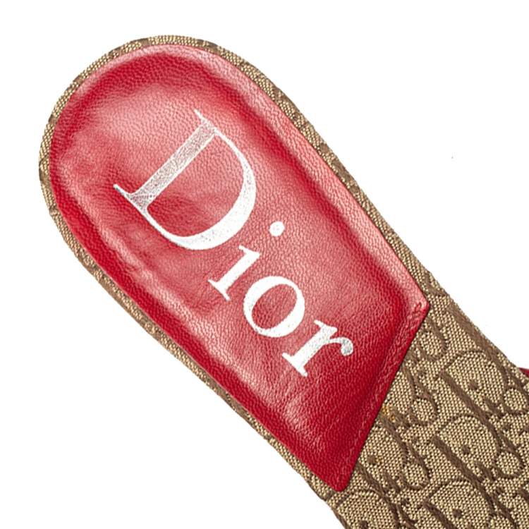 Pre Owned Dior Multicolor Oblique Canvas Padlock Slide Sandals Size 37.5