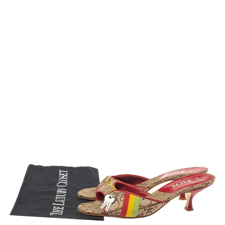 Pre Owned Dior Multicolor Oblique Canvas Padlock Slide Sandals Size 37.5