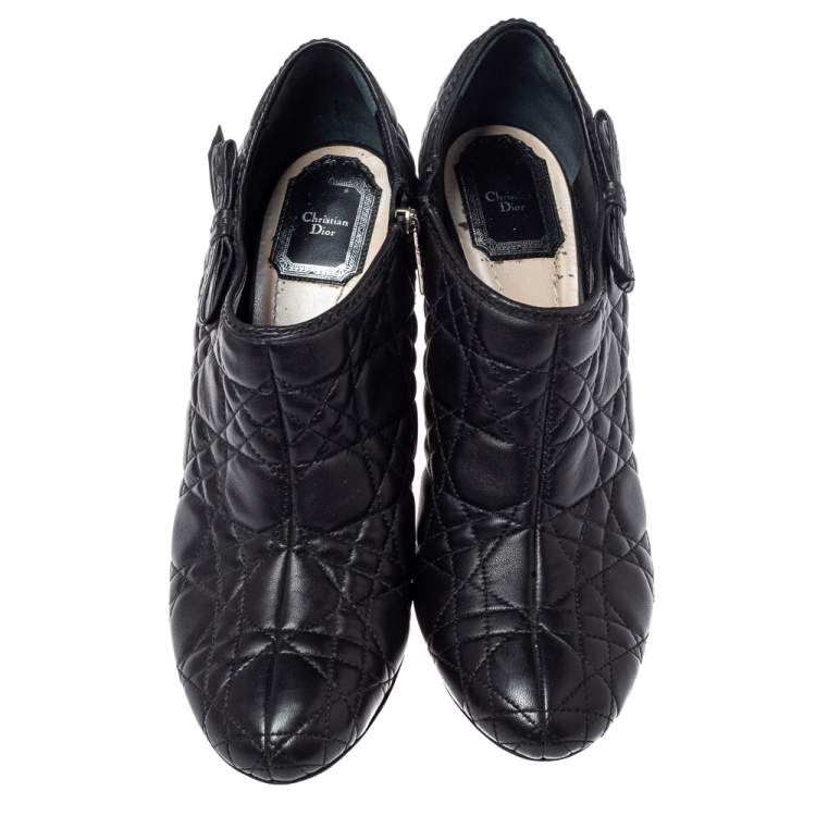 Pre Owned Dior Black Cannage Quilted Leather Ankle Booties Size 40.5