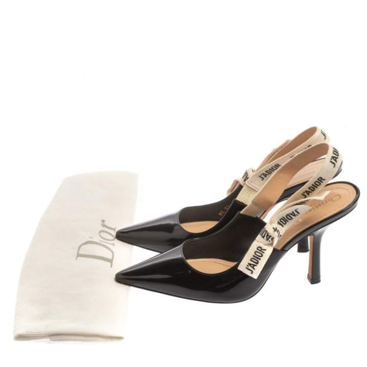 Pre Owned Dior Black Patent Leather J'Adior Slingback Pumps Size 37.5