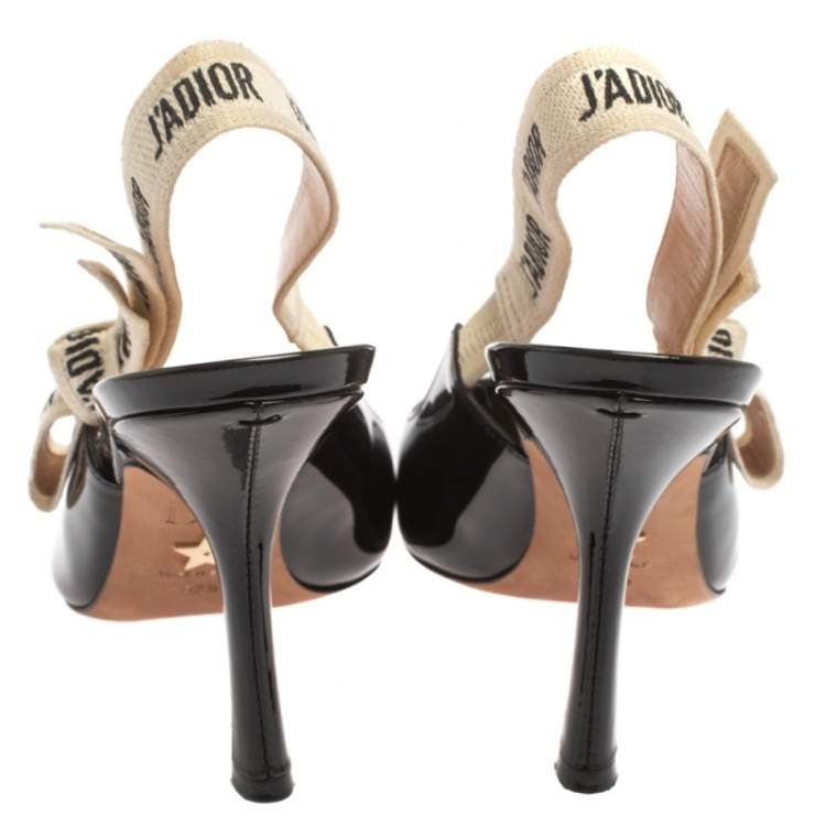 Pre Owned Dior Black Patent Leather J'Adior Slingback Pumps Size 37.5