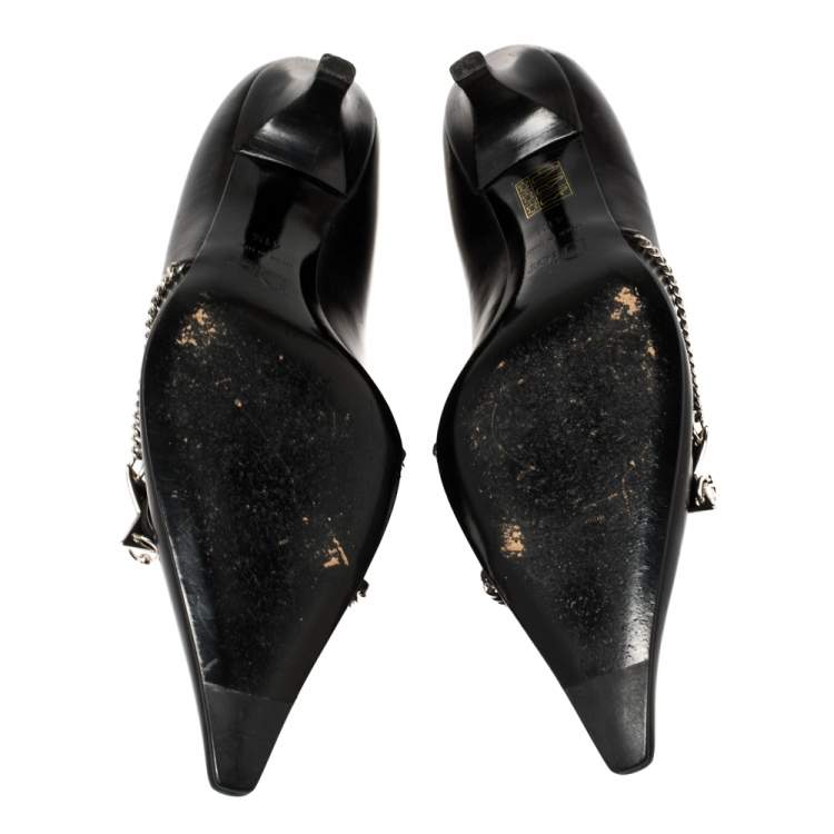 Pre Owned  Dior Black Leather Star Chain Pointed Toe Pumps Size 41.5