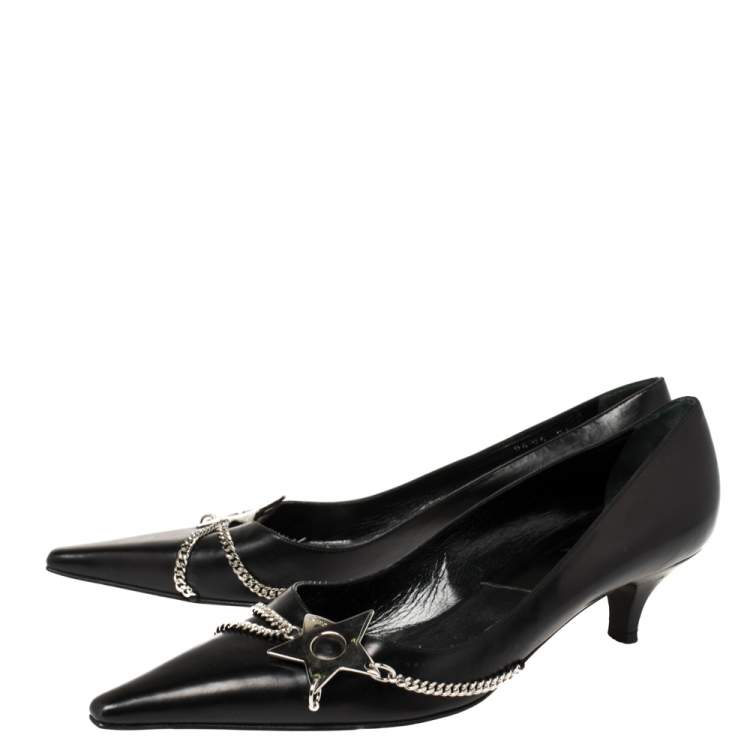 Pre Owned  Dior Black Leather Star Chain Pointed Toe Pumps Size 41.5