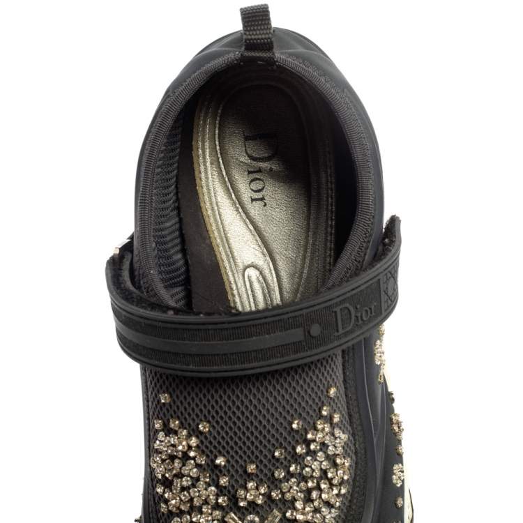 Pre Owned Dior Blue Neoprene And Mesh Fusion Crystal Embellished Slip On Sneakers Size 40