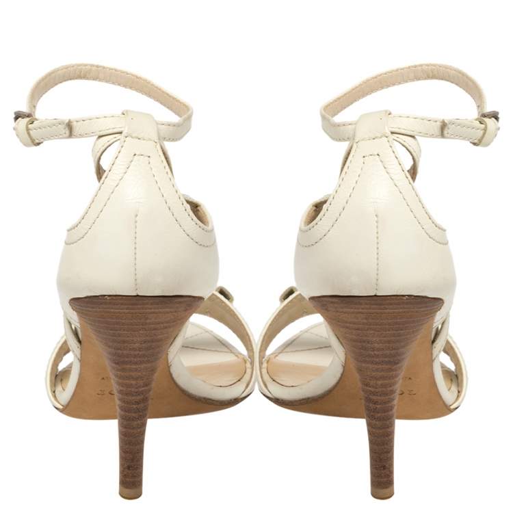 Pre Owned Dior Vintage White Leather D Flight Open Toe Ankle Strap Sandals Size 39
