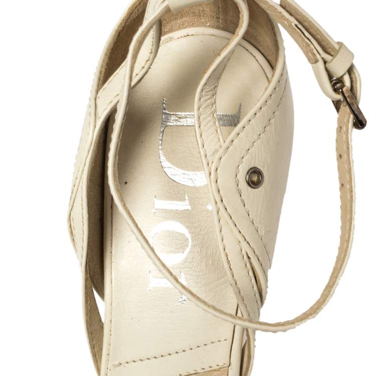 Pre Owned Dior Vintage White Leather D Flight Open Toe Ankle Strap Sandals Size 39