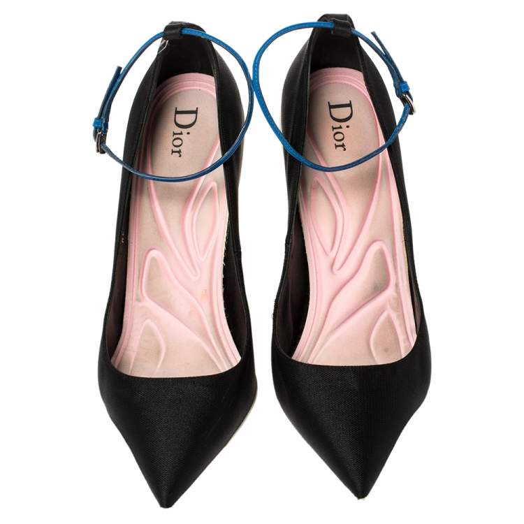 Pre Owned Dior Black Canvas Def Cruise Ankle Strap Pumps Size 40