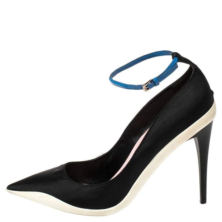Pre Owned Dior Black Canvas Def Cruise Ankle Strap Pumps Size 40