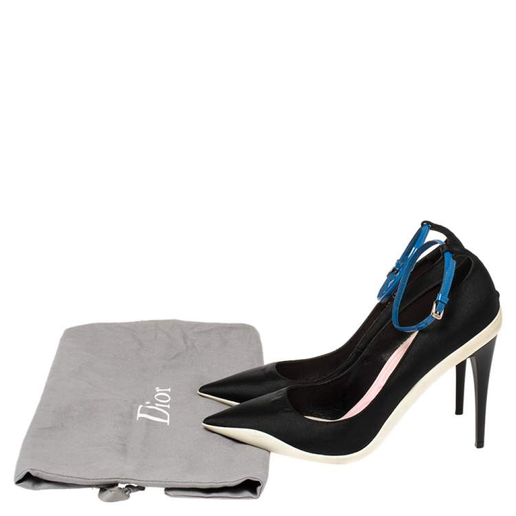 Pre Owned Dior Black Canvas Def Cruise Ankle Strap Pumps Size 40
