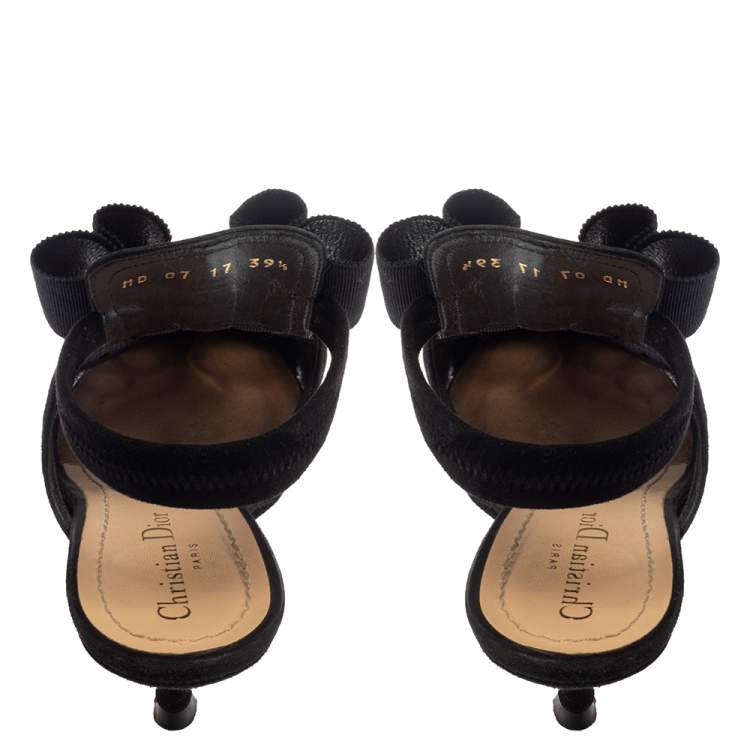 مملوكة مسبقًا Dior Black Mesh And Suede Trim Polka Dot Bow Pointed Toe Slingback Mules Size 39.5