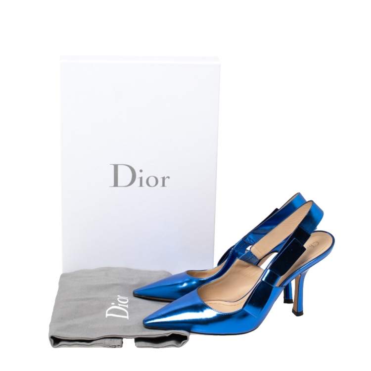 Pre Owned Dior Metallic Blue Leather Sweet-D Slingback Pumps Size 38