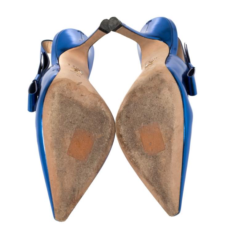 Pre Owned Dior Metallic Blue Leather Sweet-D Slingback Pumps Size 38
