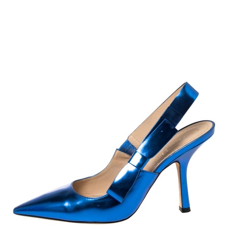 Pre Owned Dior Metallic Blue Leather Sweet-D Slingback Pumps Size 38
