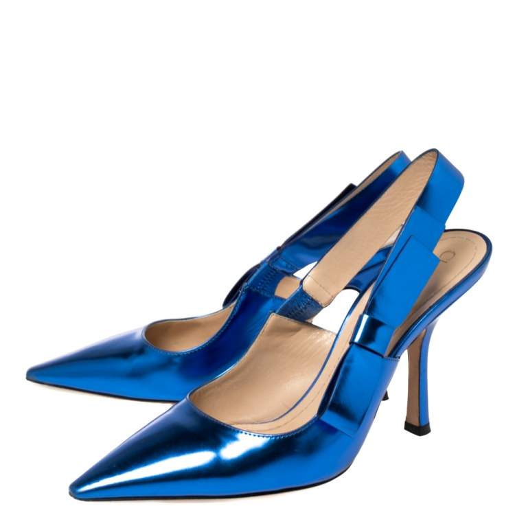 Pre Owned Dior Metallic Blue Leather Sweet-D Slingback Pumps Size 38